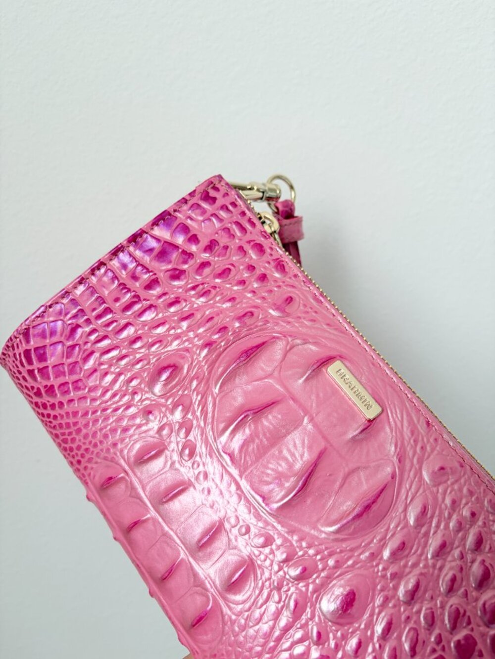 Brahmin Daisy Pink Croc Embossed Wristlet Wallet Clutch - Picture 5 of 7